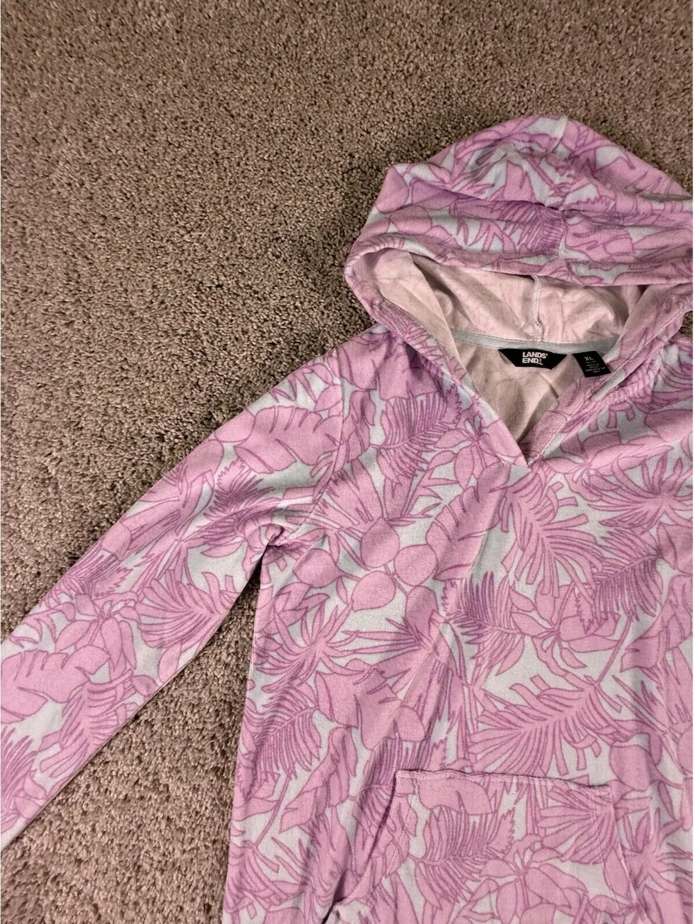 NWOT Lands’ End Girls Cover Up Swimwear Size XL 14-16 Purple Floral Hooded